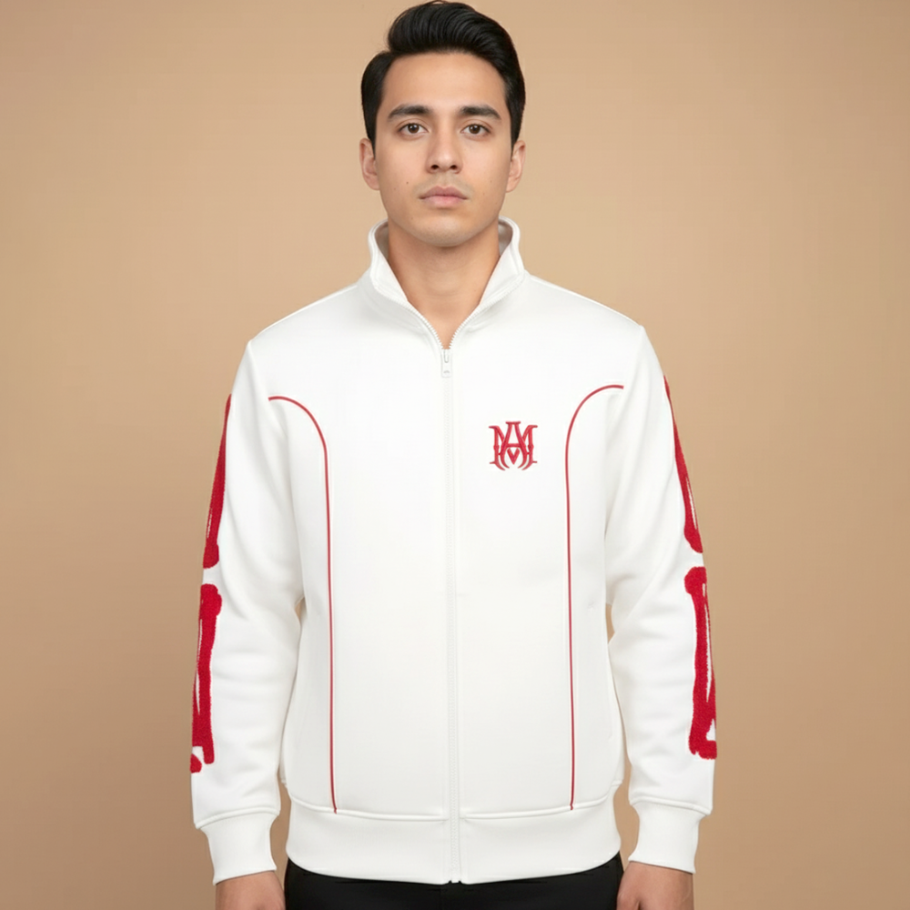 White Amiri Embroidered logo Red Premium Quality Zipper