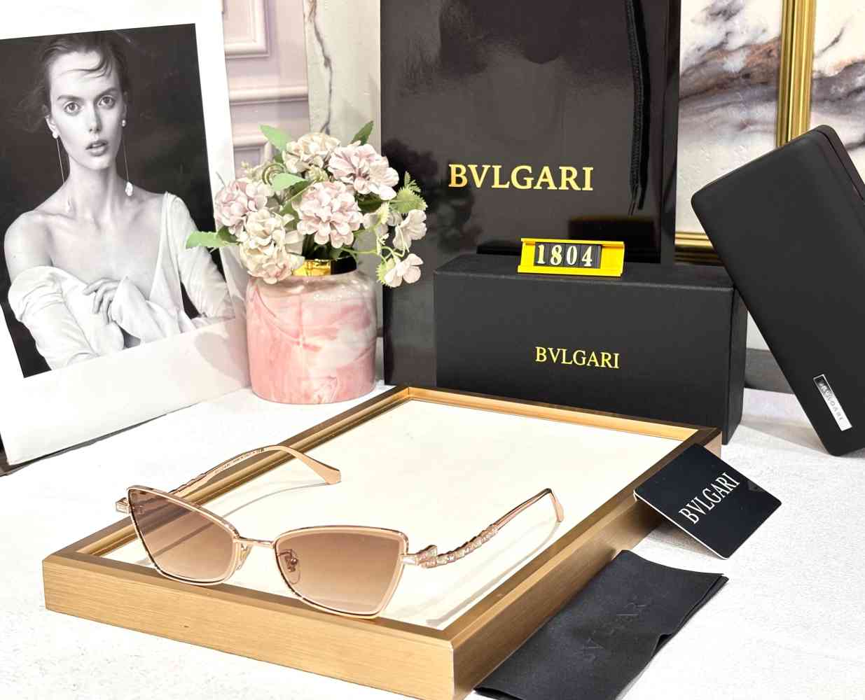 Rose Gold Bvlgari Black Premium Women's Sunglasses