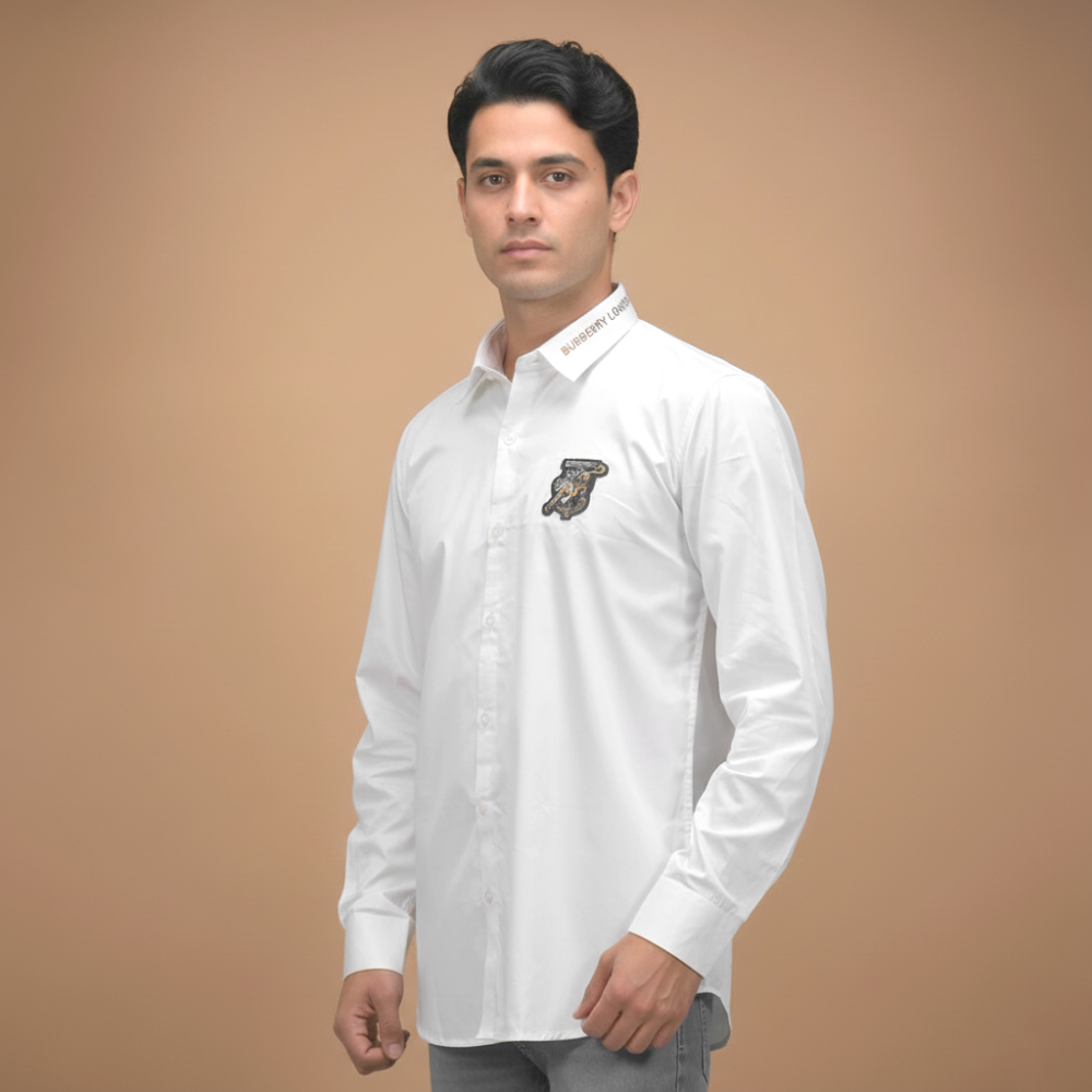 White Burberry TB Tiger Embroidered Black Premium Shirt