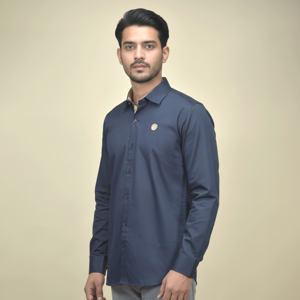 Navy Blue Burberry White Premium Quality Shirt