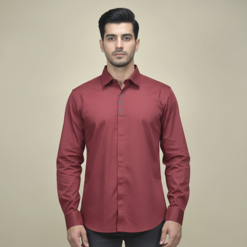 Louis Vuitton Monogram Wine Premium Cotton Shirt-1