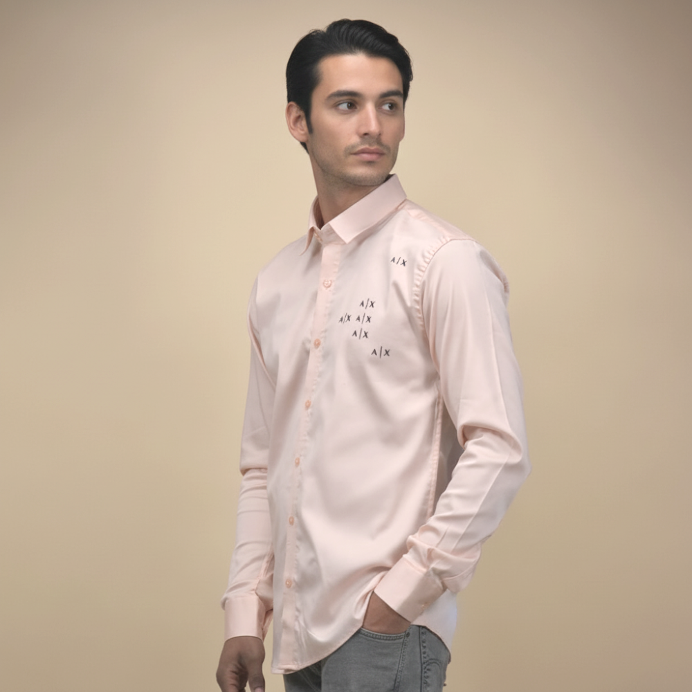 Peach Armani Exchange Embroidered White Shirt