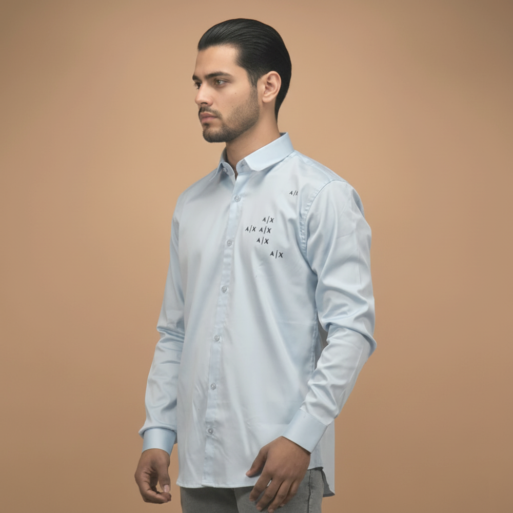 Sky Blue Armani Exchange Embroidered White Shirt