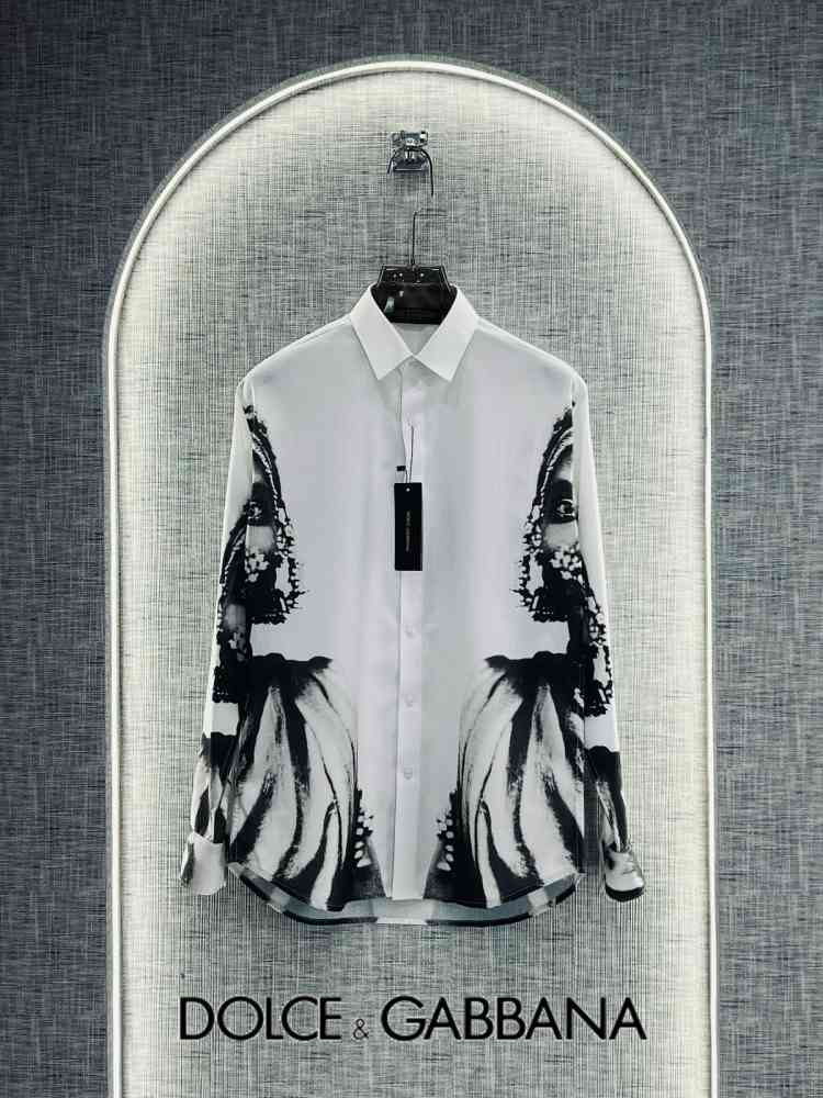 White Dolce & Gabbana Embroidery Blue Printed Cotton Shirt
