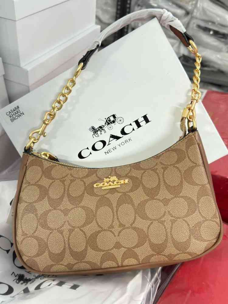 Coach Teri Signature Canvas Brown Shoulder Bag-thumb-0