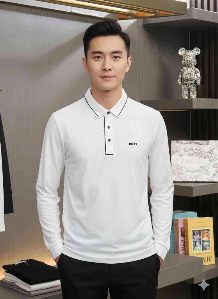 White Hugo Boss Green Full Sleeves Premium Quality Tees