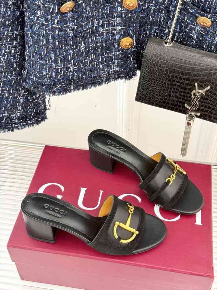 Gucci Marmont Black Horsebit Sleep On Sandals-thumb-0