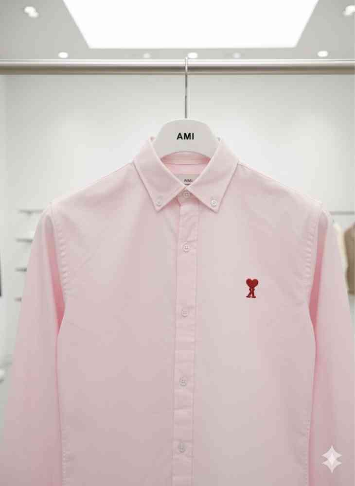 Ami Paris Heart Logo Pink Striped Shirt-1