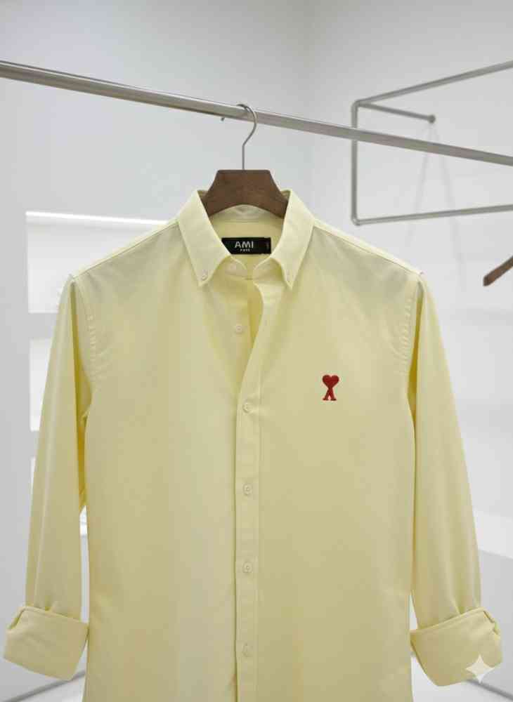 Ami Paris Heart Logo Yellow Striped Shirt-1