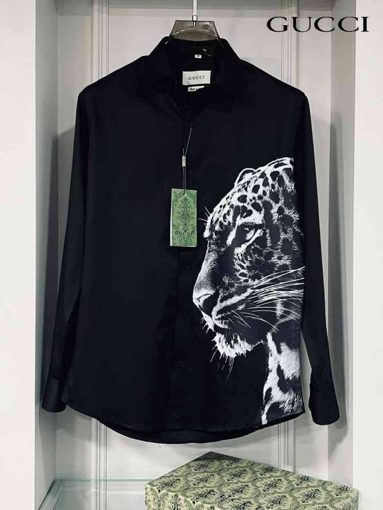 Black Gucci White Panther Black Cotton Shirt