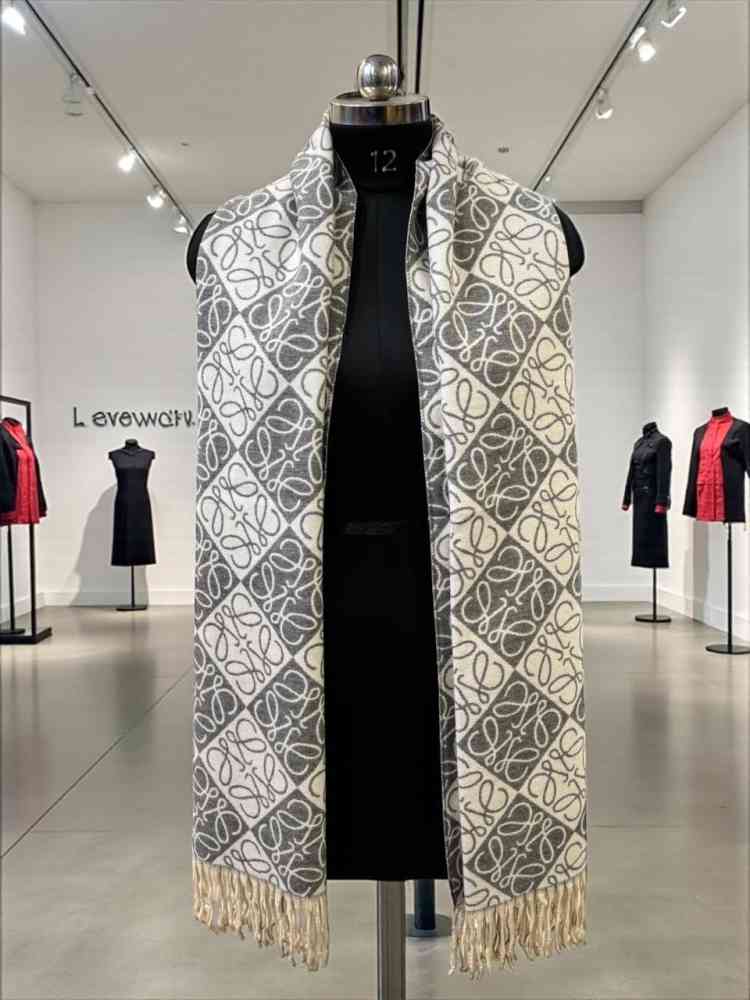Beige Loewe Anagram Black Woollen Stole