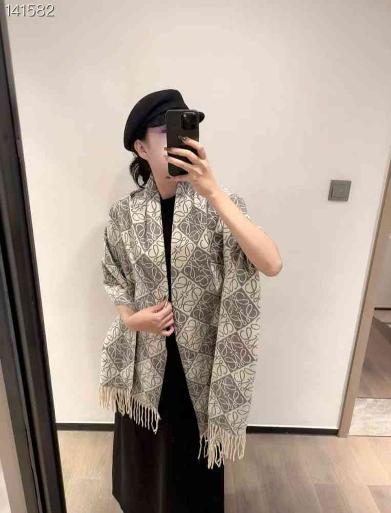 Beige Loewe Anagram Black Woollen Stole