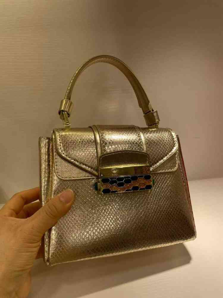 Golden Bvlgari Serpenti Forever Top Dark Brown Handbag