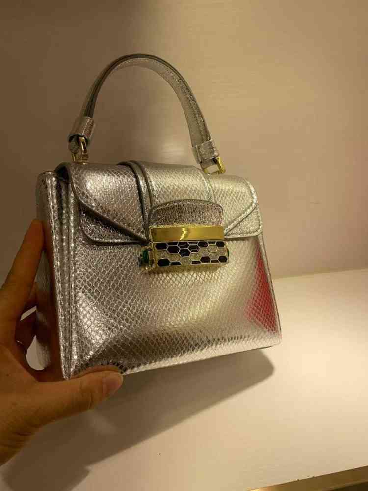 Silver Bvlgari Serpenti Forever Top Dark Brown Handbag