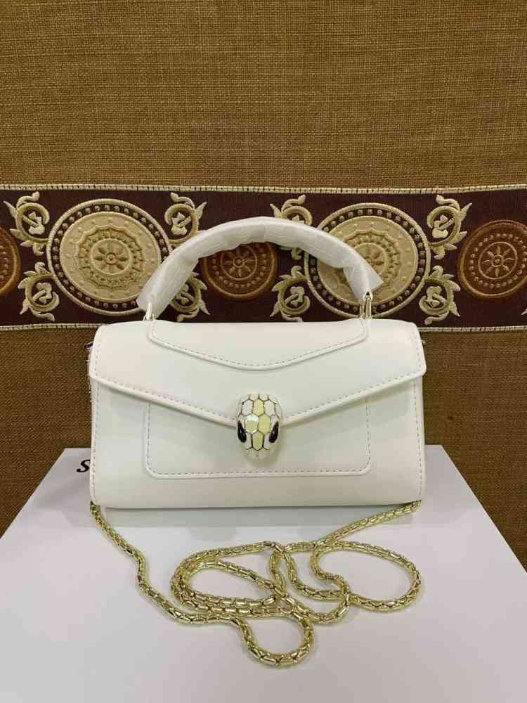 White Bvlgari Serpenti Forever Top Silver Handbag