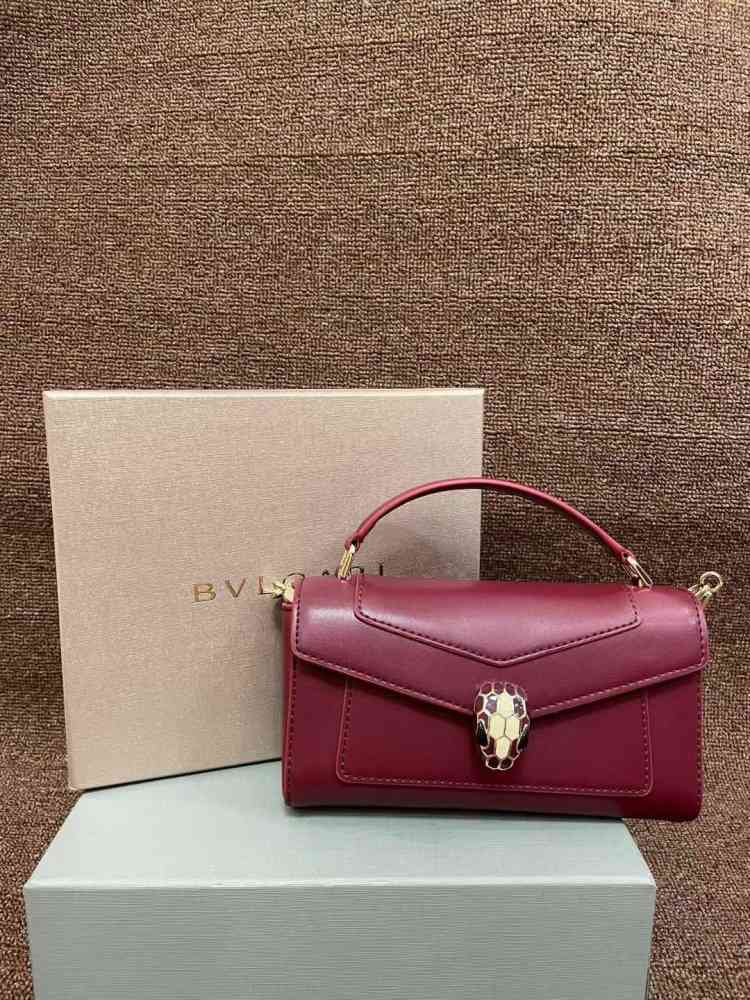 Red Bvlgari Serpenti Forever Top Black Handbag