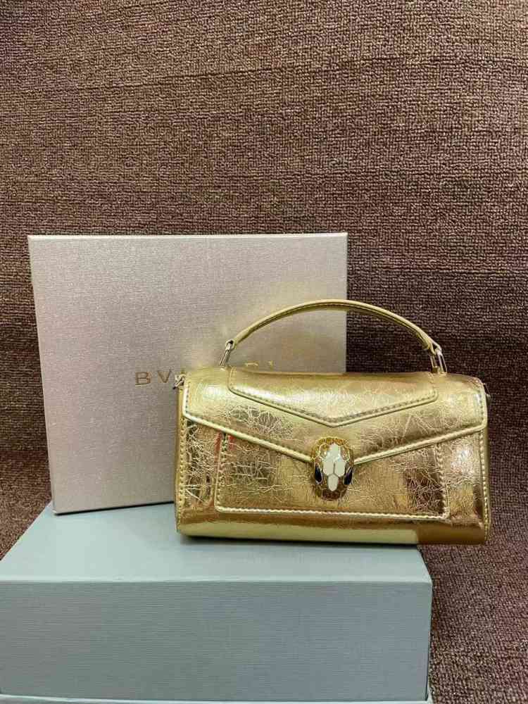 Golden Bvlgari Serpenti Forever Top Black Handbag