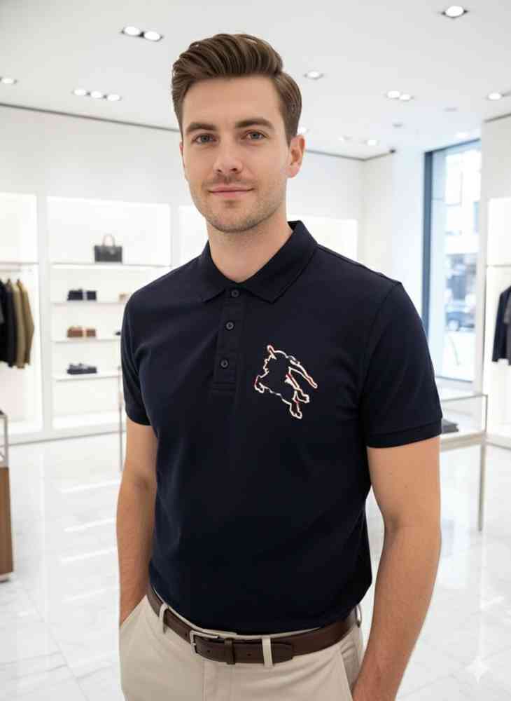 Blue Burberry White Premium Exclusive Polo T-shirt