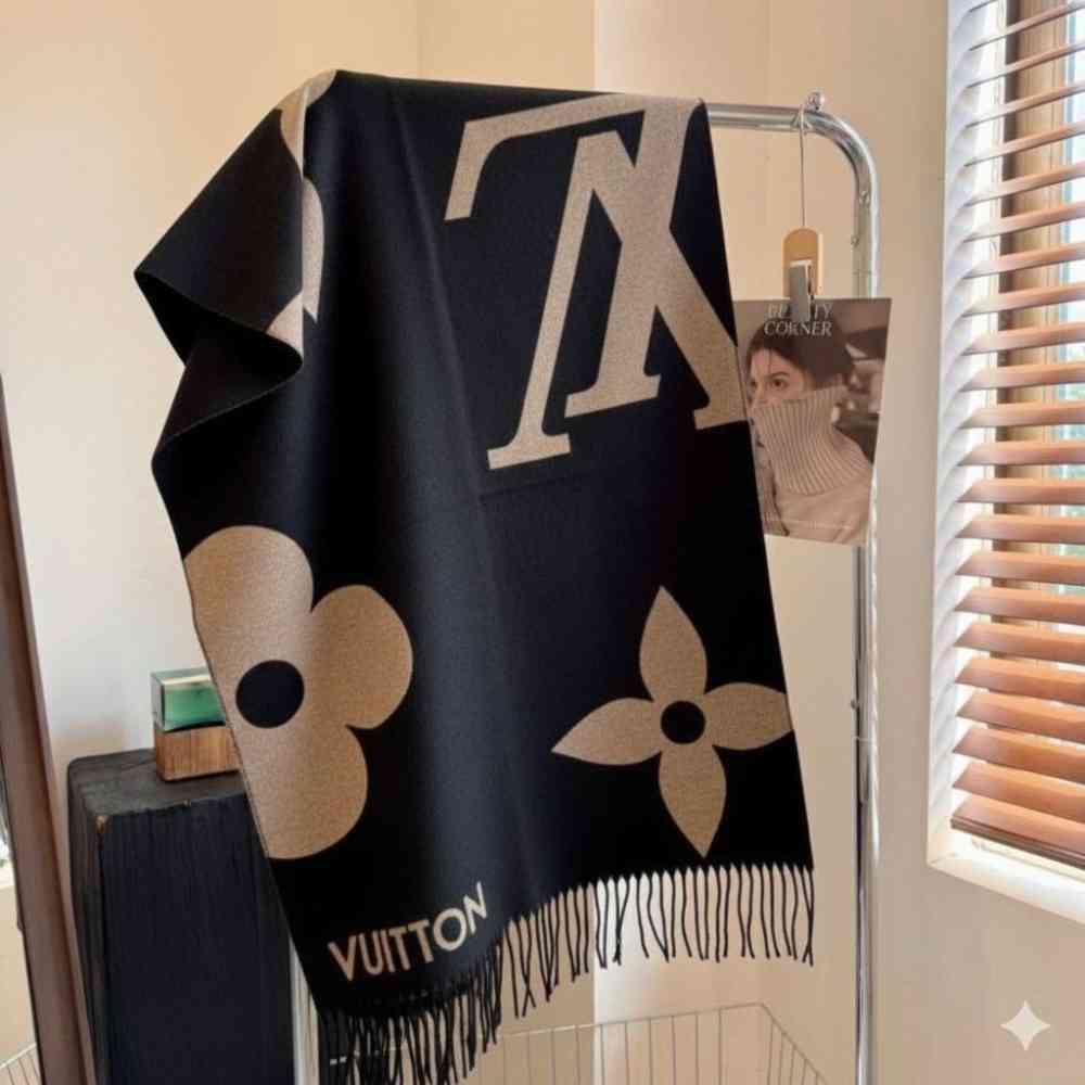 Louis Vuitton Black Cashmere Reversible Stole-thumb-0