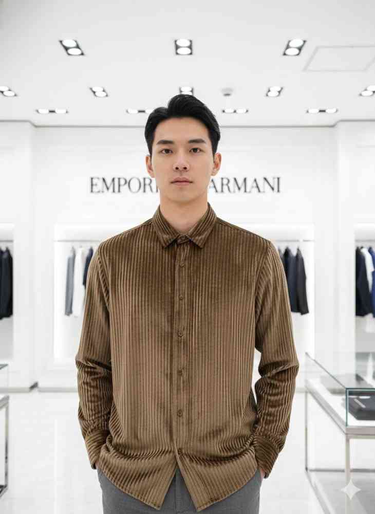 Brown Emporio Armani Dark brown Premium Quality Velvet Shirt