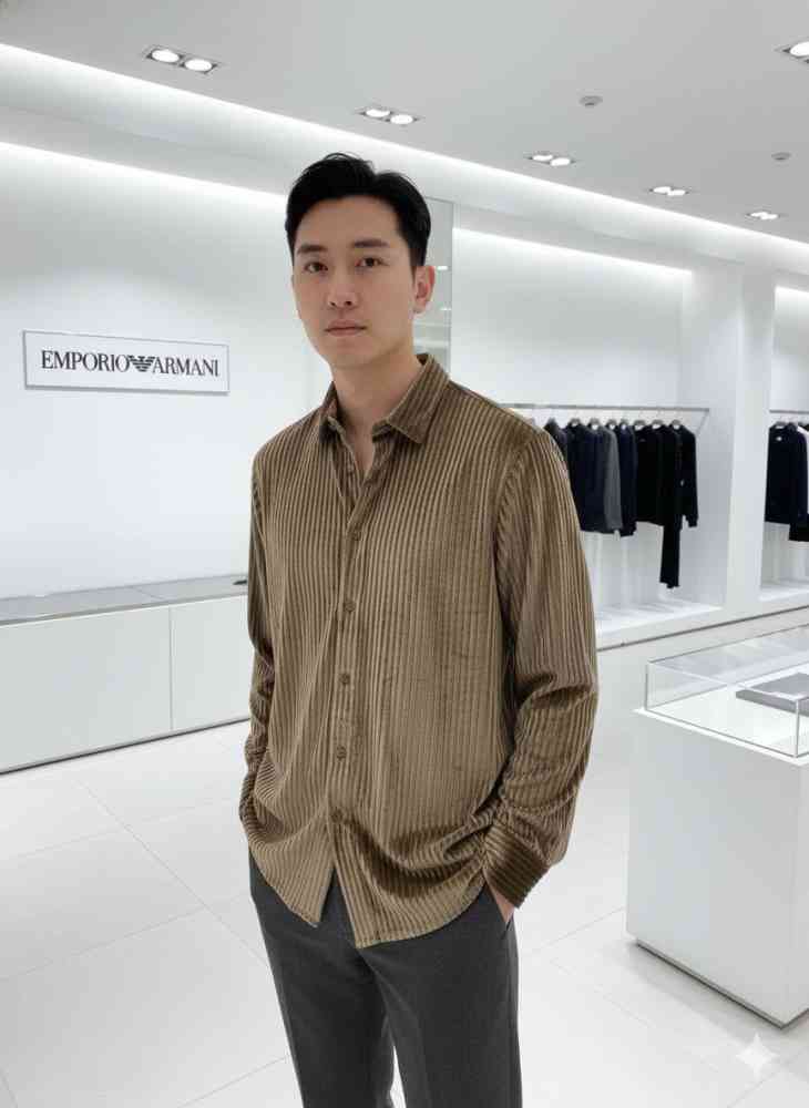 Beige Emporio Armani Dark brown Premium Quality Velvet Shirt