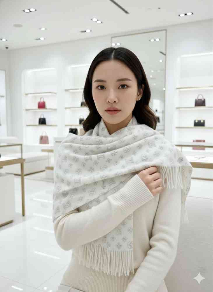 White Louis Vuitton Red Cashmere Reversible Muffler
