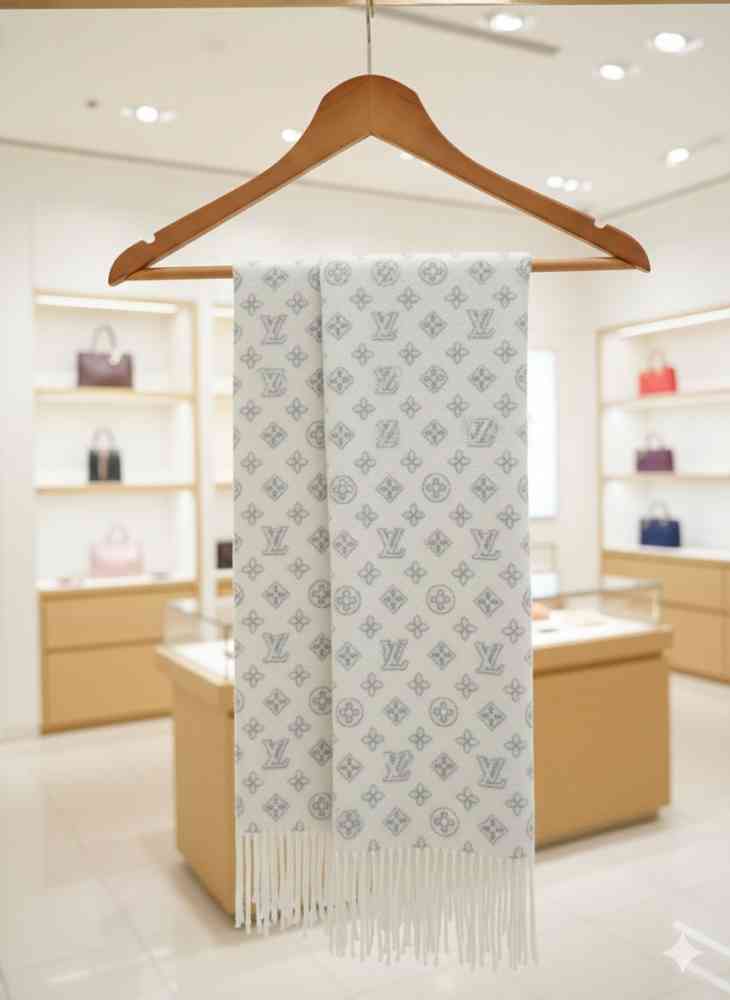 Louis Vuitton White Cashmere Reversible Muffler-thumb-3