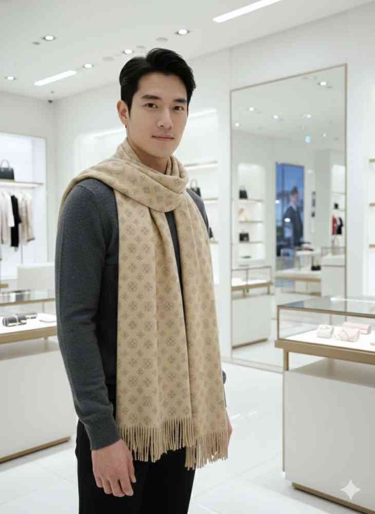 Brown Louis Vuitton Red Cashmere Reversible Muffler