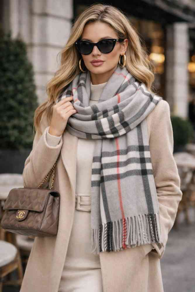 Burberry Check Cashmere Grey Stole-thumb-0