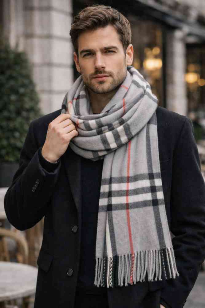 Grey Burberry Check Cashmere Brown Stole