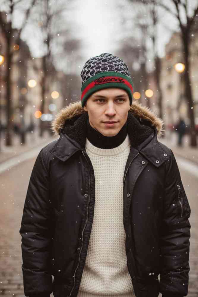 Black Gucci Monogram Brown Premium Edition Cashmere Beanie