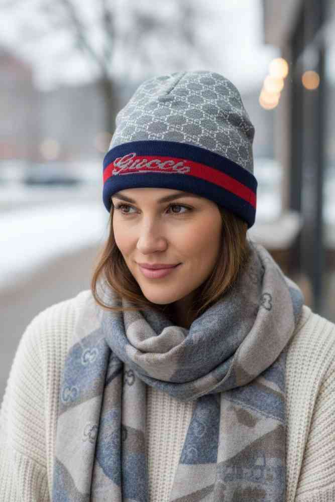 Grey Gucci Monogram Black Premium Edition Cashmere Beanie