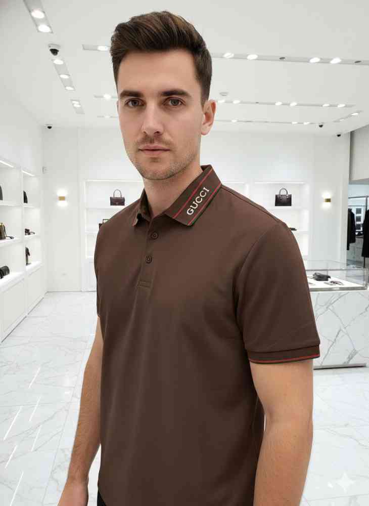 Dark Brown Gucci Beige Premium Quality Polo T-shirt