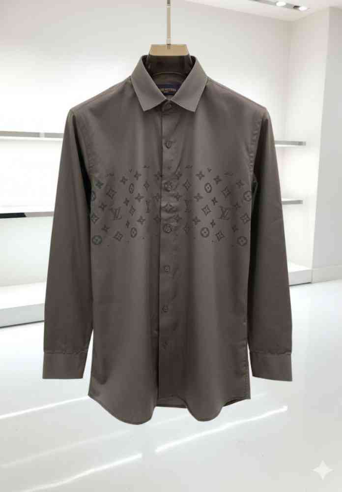 Louis Vuitton Monogram Dark grey Premium Cotton Shirt-thumb-1
