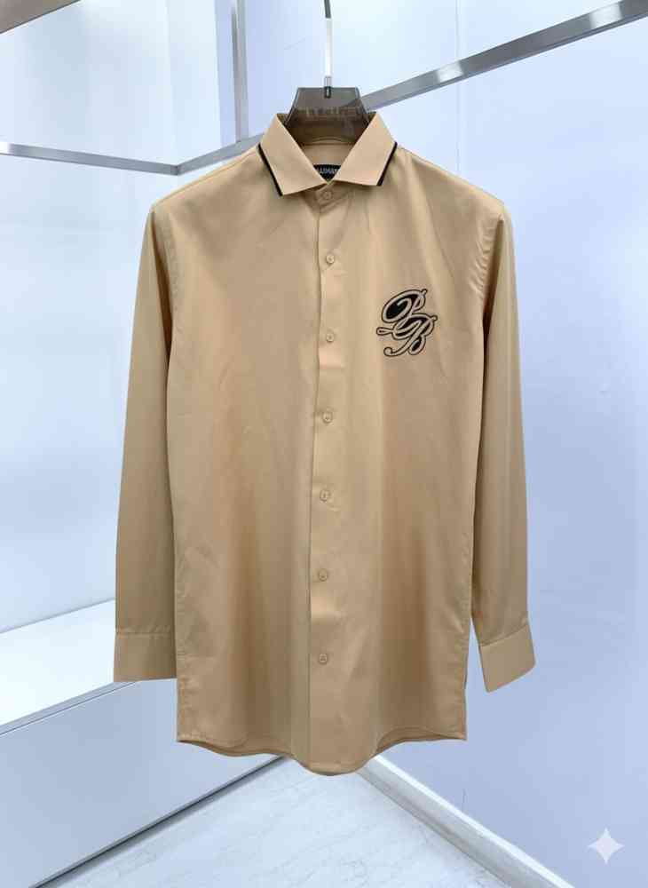 Brown Balmain Embroidered White Premium Cotton Shirt