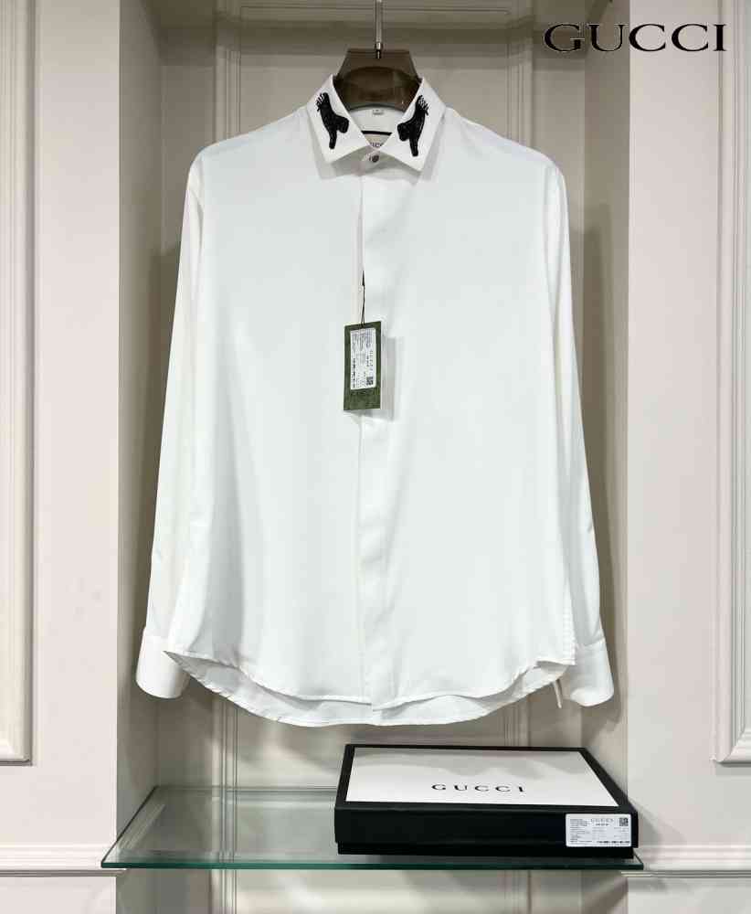 Gucci GG Embroidery White Stretch Cotton Shirt-2