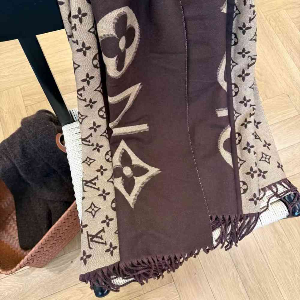 Louis Vuitton Dark Brown Cashmere Reversible Stole-thumb-2