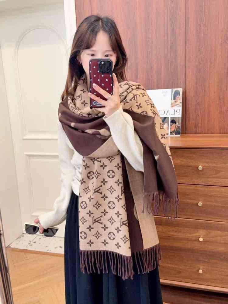 Louis Vuitton Dark Brown Cashmere Reversible Stole-thumb-0