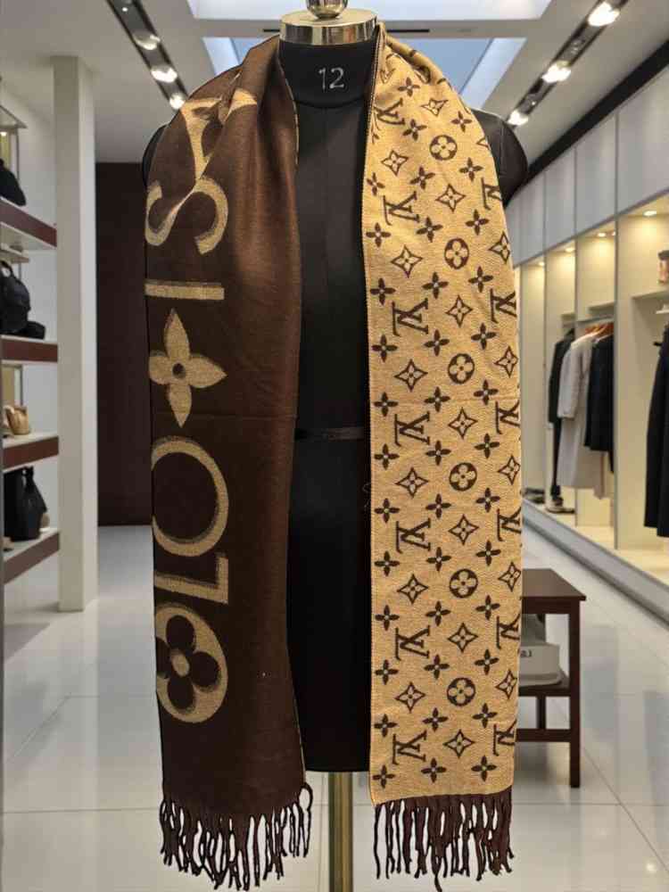 Louis Vuitton Dark Brown Cashmere Reversible Stole-thumb-1