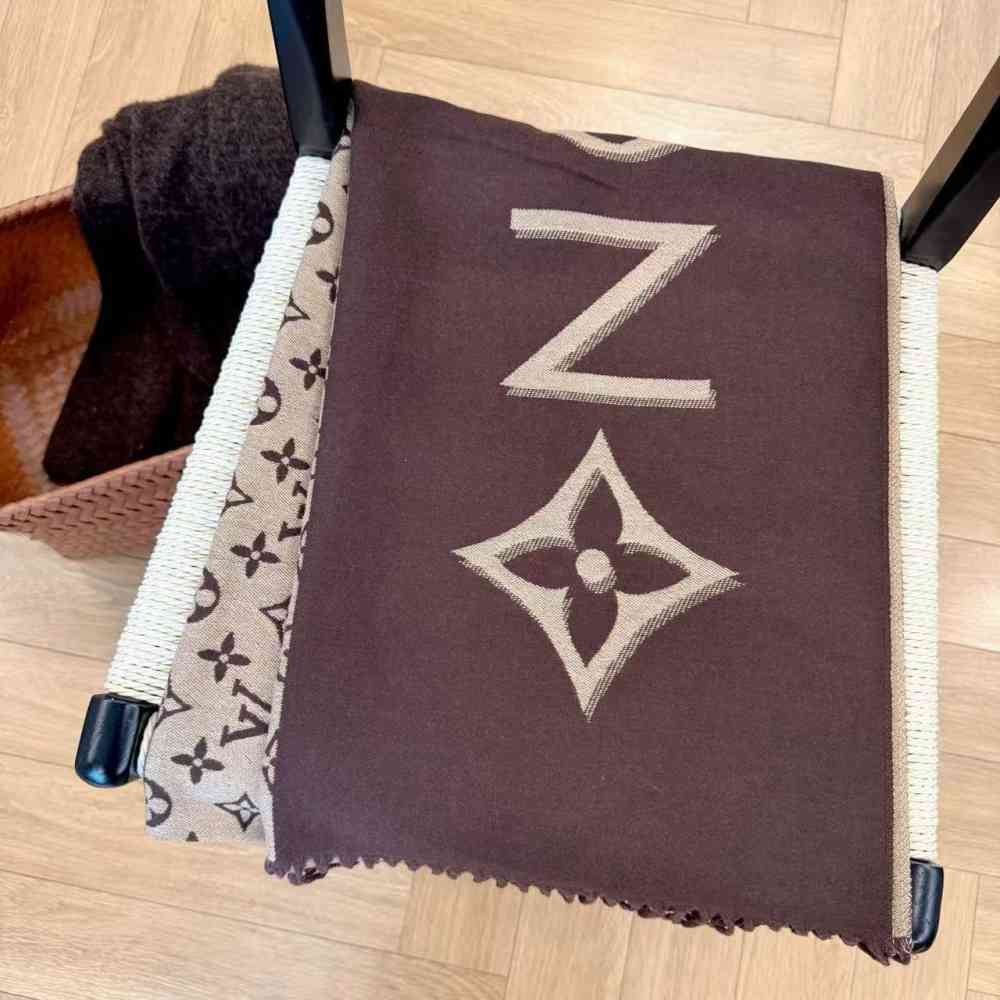 Louis Vuitton Dark Brown Cashmere Reversible Stole-thumb-3