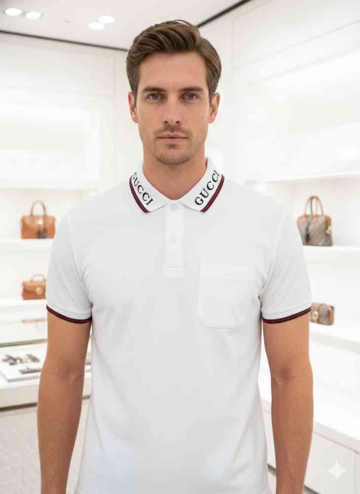 White Gucci Beige Premium Quality Polo T-shirt