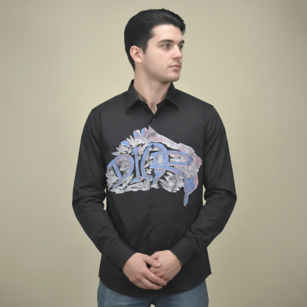 Dior Printed Black Premium Cotton Shirt-1