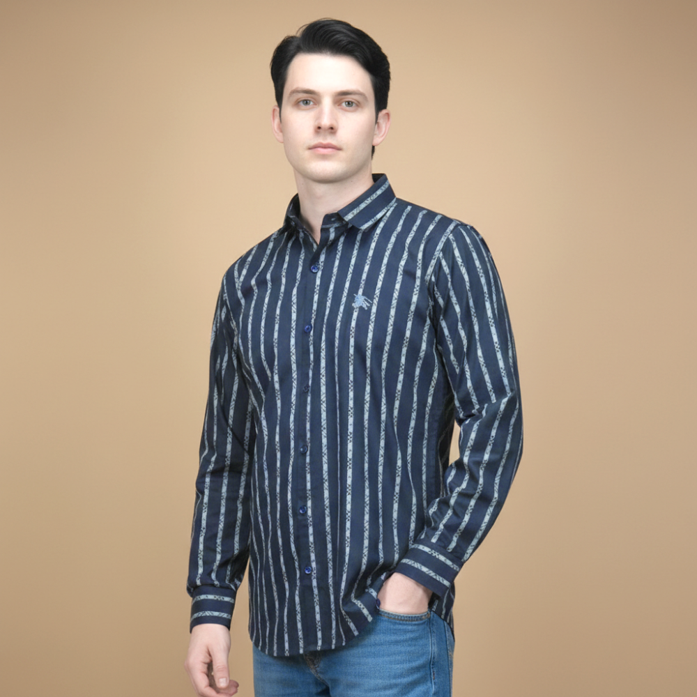 Navy Blue Burberry Embroidered logo White Luxury Shirt