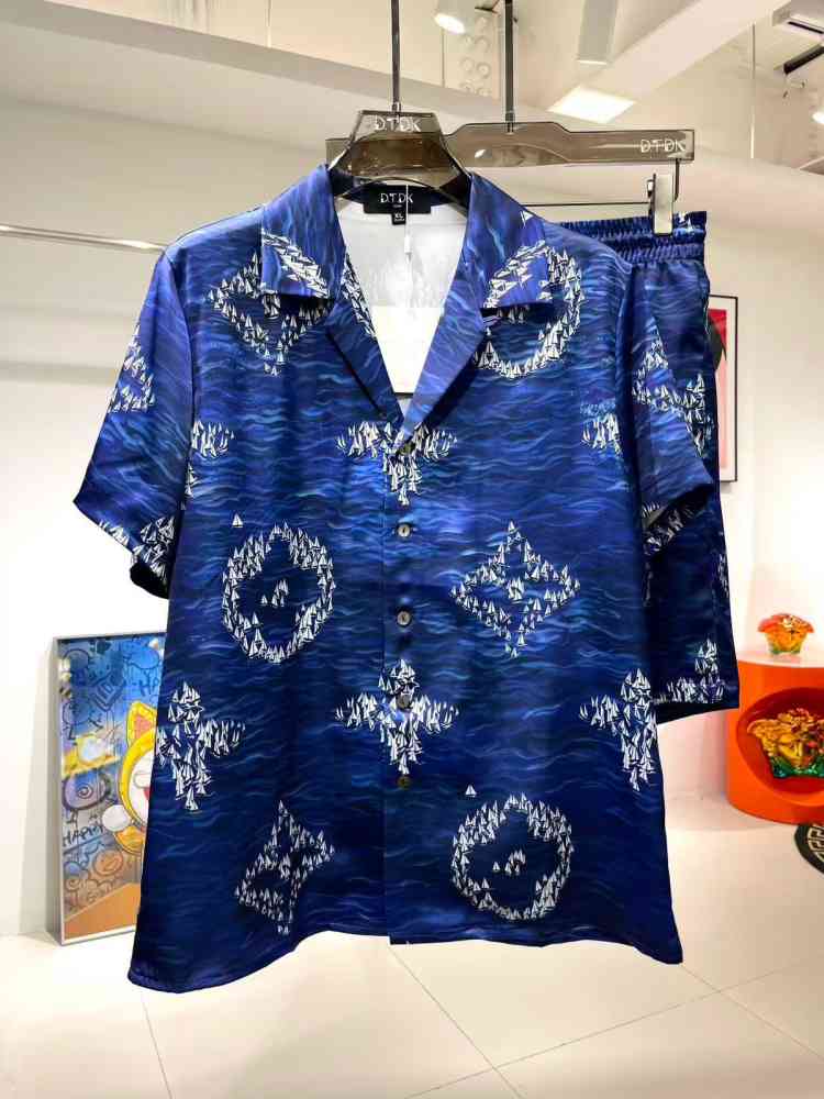 Louis Vuitton Blue Premium Mens Shirt & Shorts Combo-1