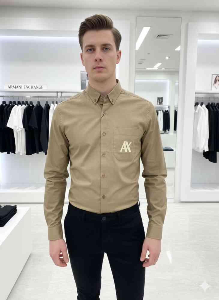 Beige Armani Exchange Green Premium Qualiy Cotton Shirt