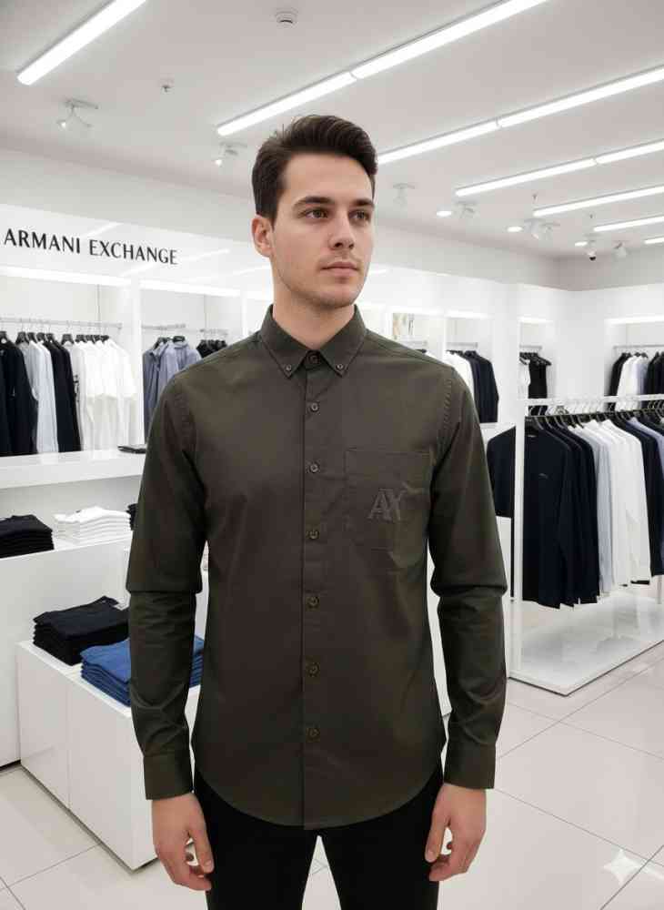 Dark Grey Armani Exchange Green Premium Qualiy Cotton Shirt