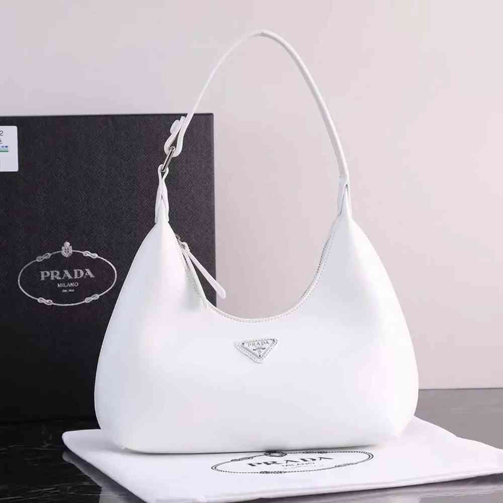 White Prada Cleo Black Shoulder Bag