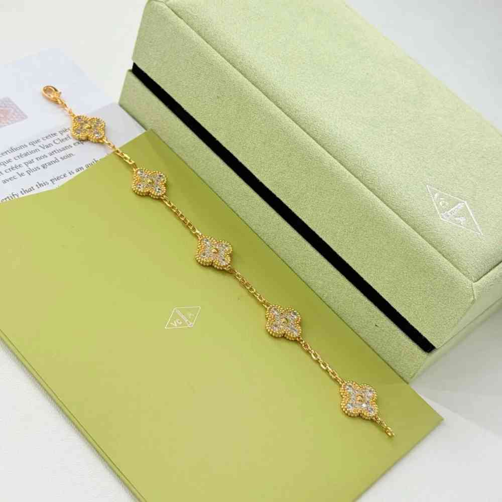 Gold Van Cleef Alhambra Grey Stone Clover Gold Color Bracelet