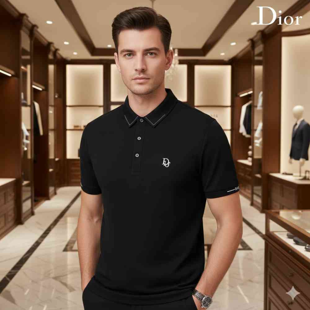 Black Dior White Premium Quality Polo T-Shirt