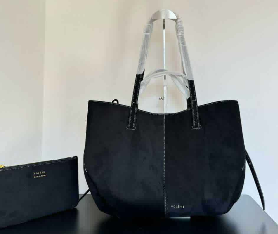 Black Polène Suede Brown Leather Tote Bag